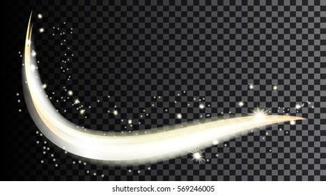Spark vector light effects. Golden  shine. Magic illumination. Glowing rays and flash. spotight  blurred motion. Transparent background. 
