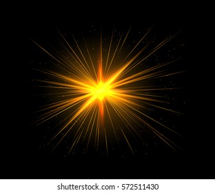 Spark vector light effects. Golden star and star burst shine. Magic illumination. Glowing rays and flash. spotight blurred motion.