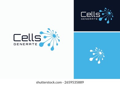 Sparking Connecting Dots Link like firework or Cells Futuristic Modern Logo Design