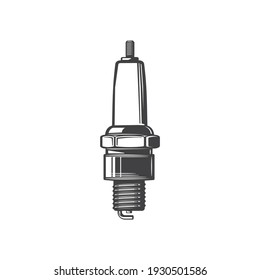 Tapón de encendido que proporciona corriente eléctrica a la cámara aislada icono monocromo. Bujía vectorial de la vela de combustión interna, pieza de repuesto del motor del sistema de encendido por chispa, símbolo de mantenimiento del automóvil