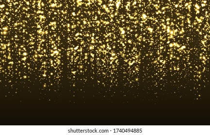 Hintergrund. Gold Glitter Confetti. Abstrakte Partikel. Gold spinnen. Vector Illustration. Farbstreuer auf schwarzem Hintergrund. Gold Textur.