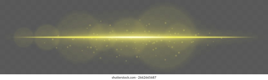 Viga de chispa. Horizontal banda de luz con partículas brillantes sobre fondo transparente. Se utiliza para superposiciones de interfaz de usuario, movimiento, brillo y efectos de tecnología.
