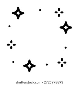 Ícone de preto brilhante. Forma de estrela, sinal de linha de estrela. Brilho, brilho, brilho, símbolo cintilante. Elemento decorativo estético para um design, banner, cartão postal, colagem, clipart. Ilustração de vetor plano.