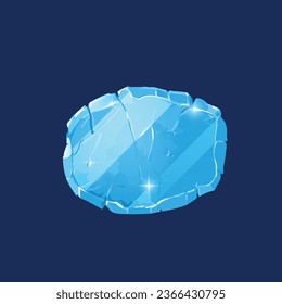 Sparkle blaues, abgerundetes Brett aus Stein, glänzender Felsbanner mit Risse. Vektorgrafik-ovaler Rahmen mit Textraum. Einziger Blockboulder für i-Game-Schnittstelle, Menütasten-Design-Element auf dunkelblauem Hintergrund