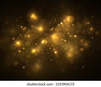 Sparkle bokeh background. Bright light particles twinkle on black background. Glitter light effect.