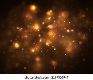 Sparkle bokeh background. Bright light particles twinkle on black background. Glitter light effect.