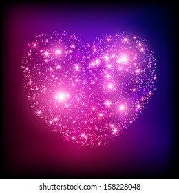 Sparkle Bright Pink Heart. Light Card For Valentine's Day