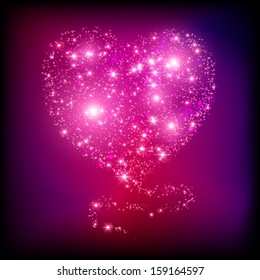 Sparkle Bright Pink Heart. Light Card For Valentine's Day