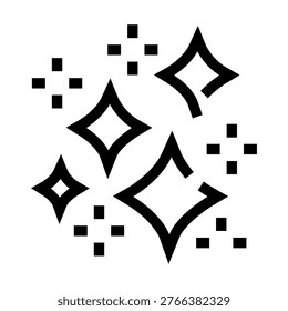 Sparkle clean glow effect icon symbolizing shine, magic, and brightness, featuring a constellation of geometric diamond shapes and square bursts outlining a fresh, radiant look