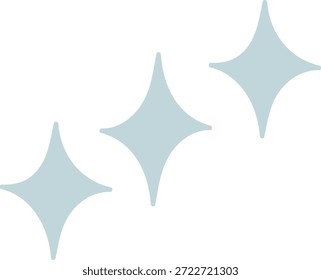 Cúmulo de chispas dispuesto en una fila diagonal con diamantes redondeados lisos y bordes suaves. Símbolo de brillo, frescura, higiene, impulso de calidad para la marca o el cuidado del producto. Ilustración vectorial de dibujos animados.