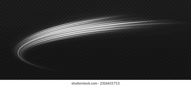 Sparkle cosmic lines effect. Silver space trail with light effect. Magic wavy comet on transparent background.