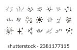 sparkle doodle hand draw set. hand drawn starburst shine. line explosion circles and spark elements. fireworks or cartoon confetti splatter vector isolated background