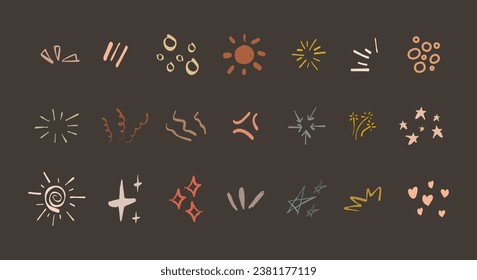 sparkle doodle hand draw set. hand drawn starburst shine. line explosion circles and spark elements. fireworks or cartoon confetti splatter vector isolated background