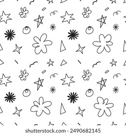 Sparkle doodle hand drawn cartoon seamless pattern background for wrapping and backdrop