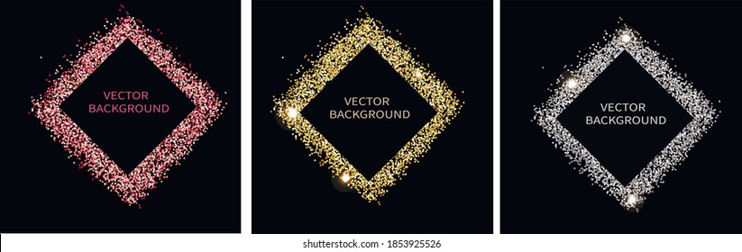 Polvo esparcido sobre fondo negro. Conjunto de fondos abstractos vectoriales. Para publicaciones en medios sociales, aplicaciones móviles, diseños de banners y web/internet. Estilo brillante. Conjunto de vectores.