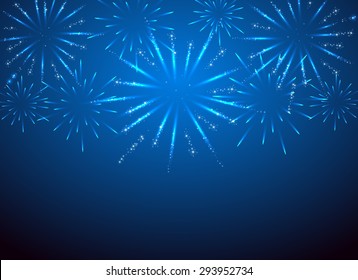 Sparkle fireworks on the blue background, illustration.