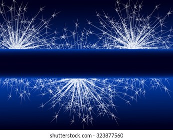 Sparkle fireworks on blue background with space for text.