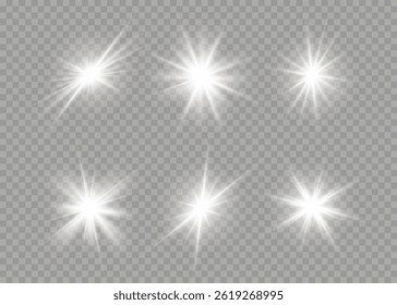 Sparkle flare from sunlight with magical rays and glint in sky illustration of transparent glow background bright sun flash spotlight energy star design isolated


