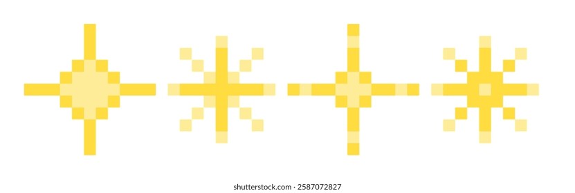 Sparkle flash blink stars set in yellow color for ornament vector pixel art for game, element, icon, sticker