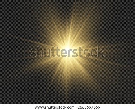 Sparkle flash with brilliant glare and sunburst glow in abstract sky featuring shine gradient disco lights and lens flare set on white backdrop with isolated vector illustration elements