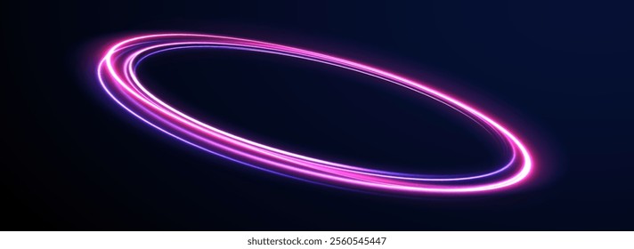 Sparkle flash light star shimmer vector on black background, shiny glowing metal round line planet curve. Glitter neon circle ring frame. Png, effect, wave,neon,line, futuristic web poster card print