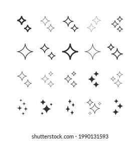 Sparkle flat icon set. Shimmer, shiny stars, flash