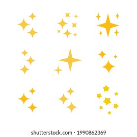 Sparkle flat icon set. Shimmer, shiny stars, flash