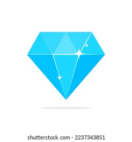 Sparkle gem vector icon. Blue shining diamond in flat style isolated on white background.