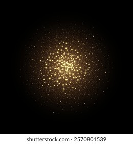 Sparkle gold light. Golden glow star isolated on black background. Sparkle glare in galaxy. Flash of light in space. Abstract bright sparkling vector illustration.