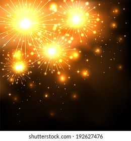 Sparkle golden firework on dark background, illustration.