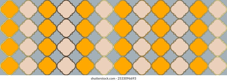 Padrão de Gradiente de Brilho. Textura árabe real. Vintage Geo Hijri Tesselação Étnica Persa Quatrefoil. Elegante Pôster Árabe Sem Costura. Telha Trellis Geométrica. Legal Mosaico Árabe.
