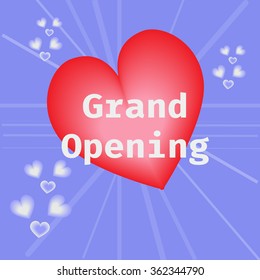 Sparkle Grand Opening text with heart background 