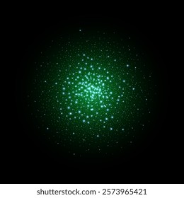 Sparkle green light. Color glow star isolated on black background. Sparkle glare in galaxy. Flash of light in space. Abstract bright sparkling vector illustration.