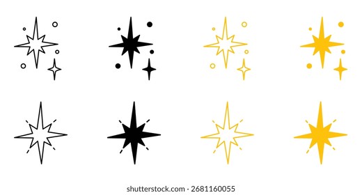Ilustración vectorial aislada del icono de la chispa, símbolo del brillo del brillo, signo mágico del estallido estelar, marca ligera brillante, o emblema limpio de la calidad