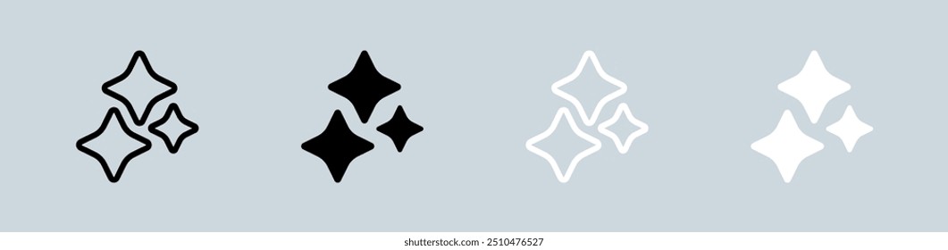 Sparkle icon set in black and white. Magic signs vector illustration.