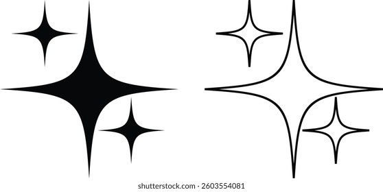 Sparkle icon set isolated on transparent background. flat and line style collection vectors for decoration. stars sparkles icon for your web site design, logo, app, UI. stars black symbol. glint sign.