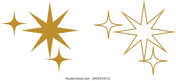 Sparkle icon set isolated on transparent background. flat and line style collection vectors for decoration. stars sparkles icon for your web site design, logo, app, UI. stars black symbol. glint sign.
