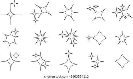 Sparkle icon set isolated on transparent background. flat and line style collection vectors for decoration. stars sparkles icon for your web site design, logo, app, UI. stars black symbol. glint sign.