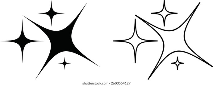 Sparkle icon set isolated on transparent background. flat and line style collection vectors for decoration. stars sparkles icon for your web site design, logo, app, UI. stars black symbol. glint sign.