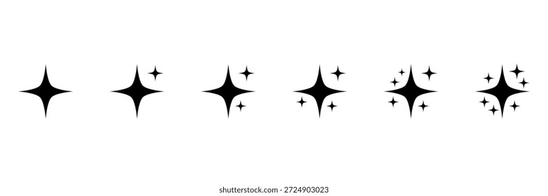 Sparkle icon set isolated on a white background, clean minimalist style suitable for decoration, magic effect, highlight, beauty, and UI design elements.