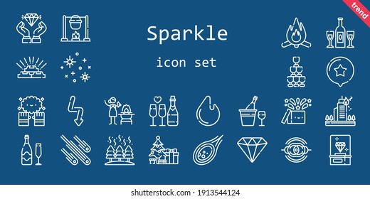 Markieren Sie das Symbol-Set. Zeilensymbol-Stil. funkelnde Symbole wie Magie, Meteoriten, Stern, Weihnachtsbaum, Sterne, Nebel, Gold, Diamant, Feuer, Champagner, Meteorit, Feuer, Blitz