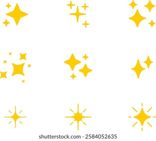 Sparkle icon set shiny cute cartoon stars glowing light effect emoji sticker sign symbol
