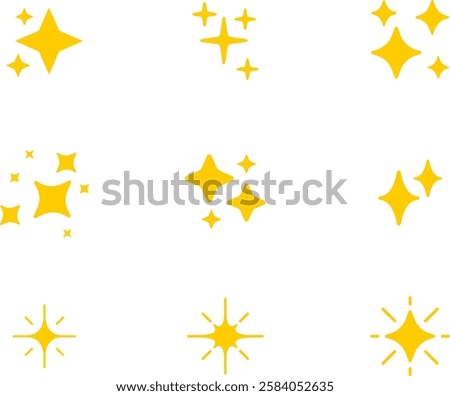 Sparkle icon set shiny cute cartoon stars glowing light effect emoji sticker sign symbol