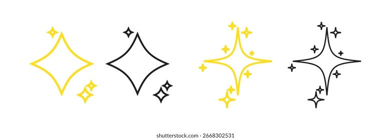Funkelsymbol. Sternzeichen. Twinkle-Symbol. Weihnachtselementsymbole. Helle Symbole. Schwarz, gelbe Farbe. Vektor-Isolierzeichen.