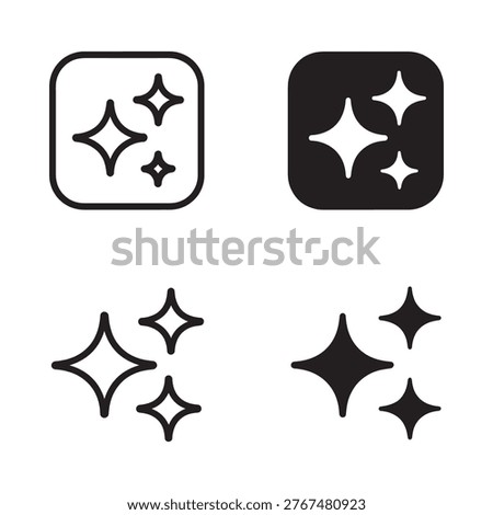 Sparkle icons Outline and filled styles with various starburst arrangements