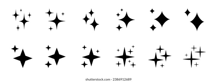 Sparkle Icons set. Twinkle stars collection. Shine star icons. Effect shine, glitter, twinkling and clean. Star sparkle icon. Vector illustration.