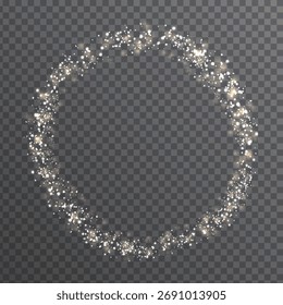 Sparkle Light Circle Frame Transparent Effect, Delicate White Glitter Ring Overlay PNG, Elegant Shining Halo Sparkle Wreath