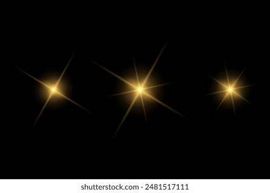 sparkle  lights, flashing lights, light effects, sunlight lens flare, glowing ray beams, sparkling starsicon on black background.