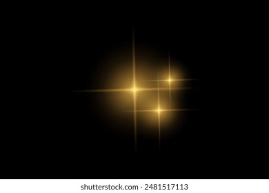 sparkle  lights, flashing lights, light effects, sunlight lens flare, glowing ray beams, sparkling starsicon on black background.