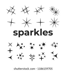 Sparkle lights stars set. Bright firework, decoration twinkle, shiny flash